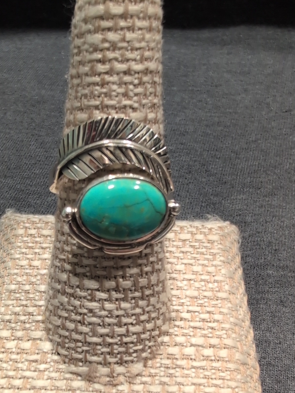 Sterling Silver Turquoise Stone Feather Ring - Green Blue